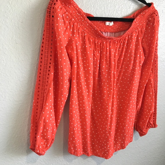 Maurices Red Polka Dot Off Shoulder Blouse Medium - Picture 4 of 7
